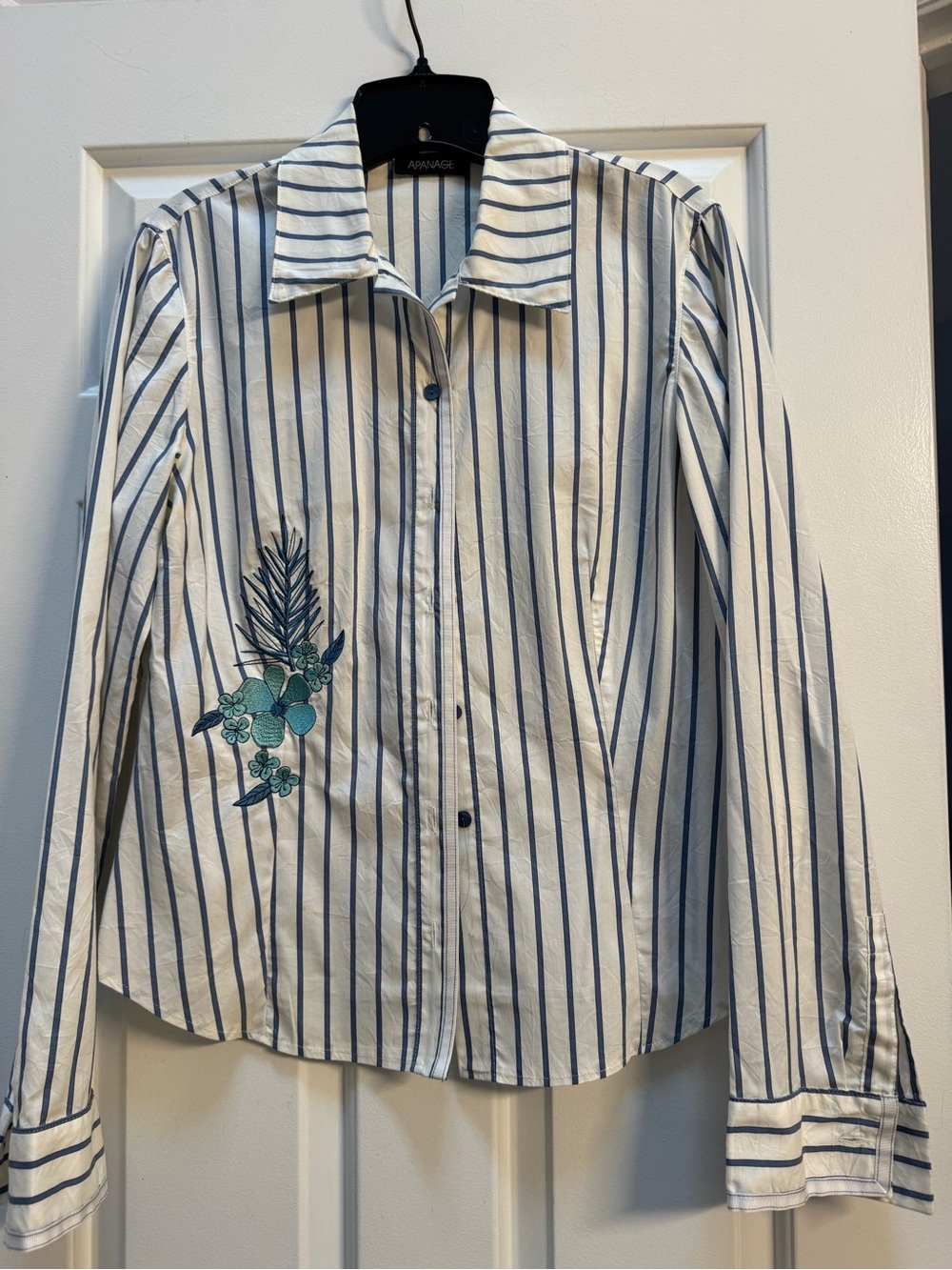 Apanage Blue White Striped Embroidered Button Down Shirt
